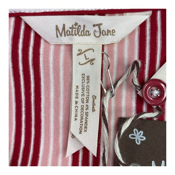 NWT Matilda Jane L Red Pink Stripe Knit Midi Dress Pockets 3/4 Sleeve - Picture 7 of 10